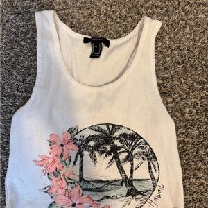 White Forever 21 Tropical Print Tank Top
